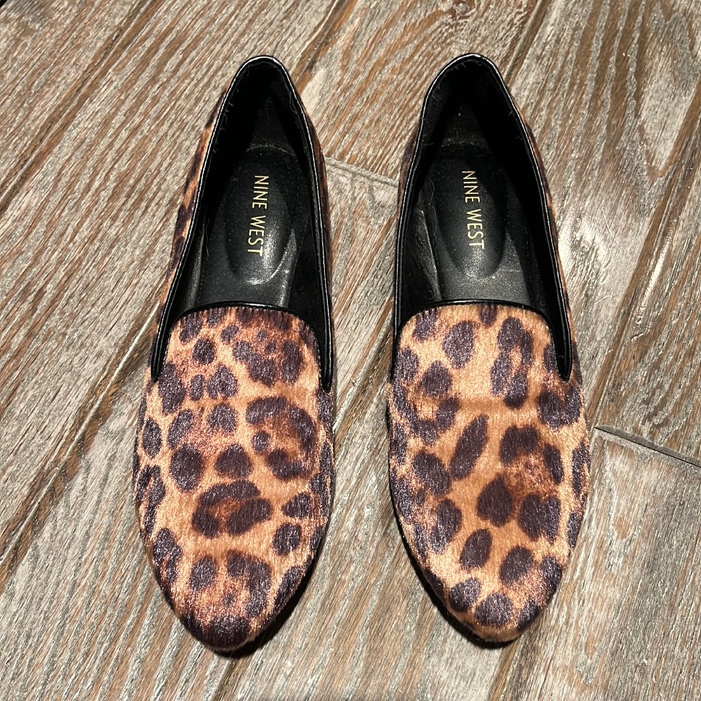 Nine West Faux Fur Leopard Smoking Slipper Loafer